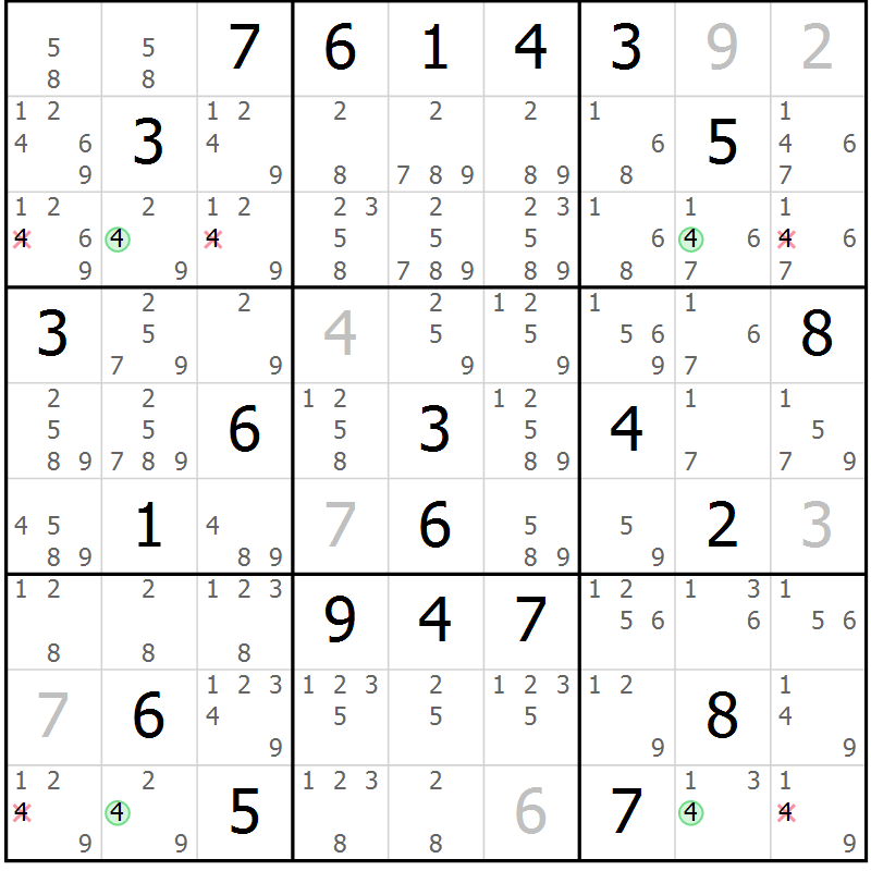 Position des candidats pour la solution de la Gr 2 page 5 du magazine de sudoku Sudoku Suprême n° 039