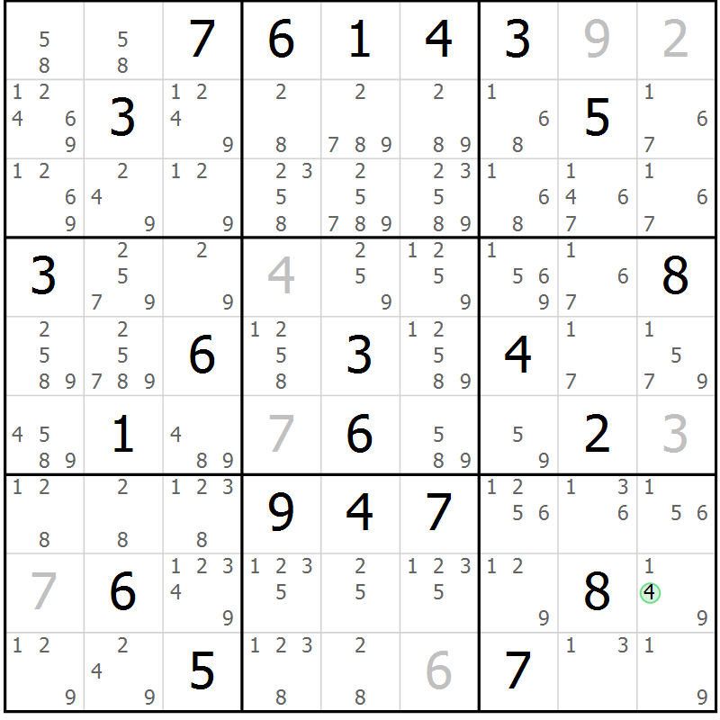 Position des candidats pour la solution de la Gr 2 page 5 du magazine de sudoku Sudoku Suprême n° 039