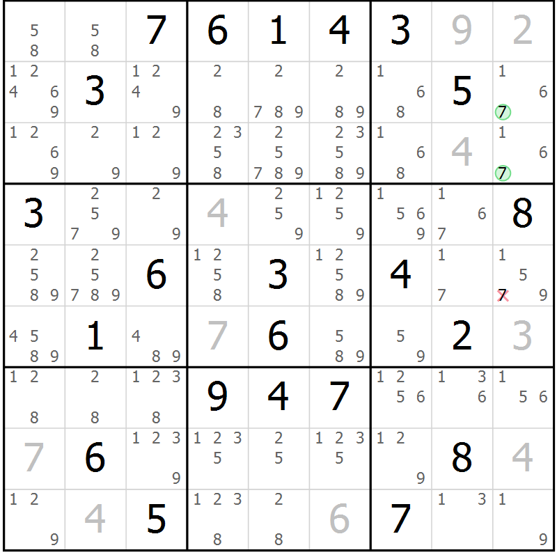 Position des candidats pour la solution de la Gr 2 page 5 du magazine de sudoku Sudoku Suprême n° 039
