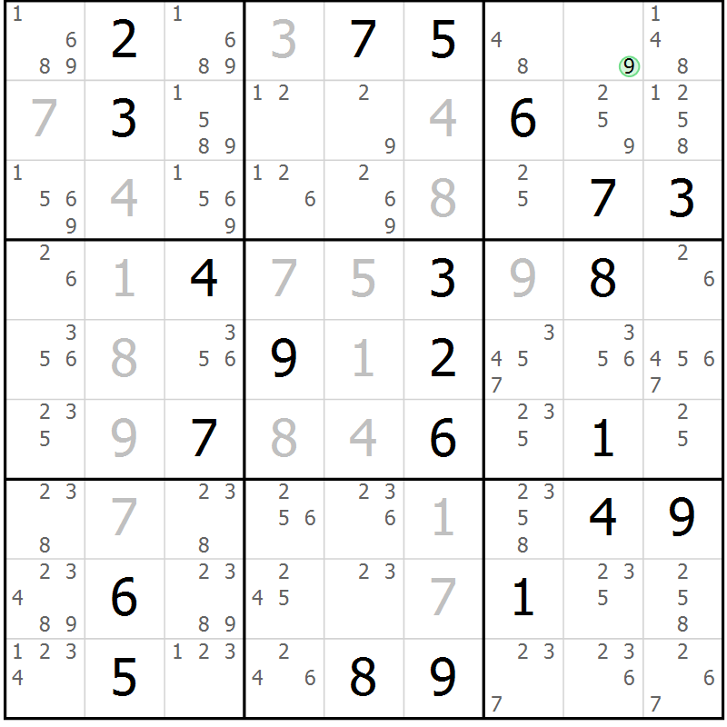 Position des candidats pour la solution de la Gr 20 page 23 du magazine de sudoku Sudoku Suprême n° 039