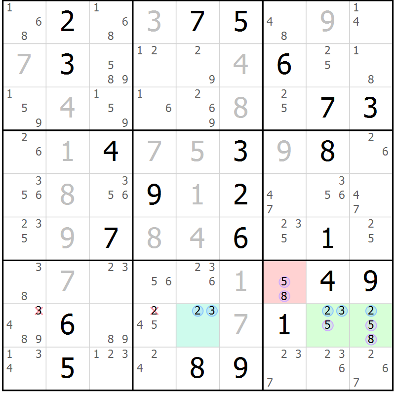 Position des candidats pour la solution de la Gr 20 page 23 du magazine de sudoku Sudoku Suprême n° 039