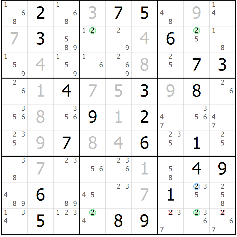 Position des candidats pour la solution de la Gr 20 page 23 du magazine de sudoku Sudoku Suprême n° 039