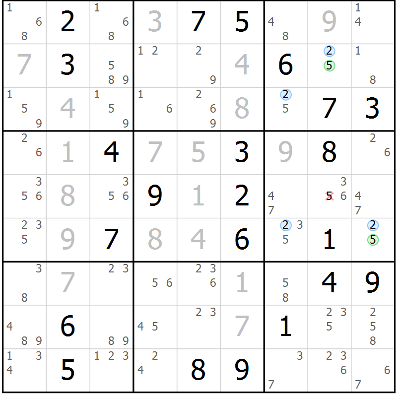 Position des candidats pour la solution de la Gr 20 page 23 du magazine de sudoku Sudoku Suprême n° 039