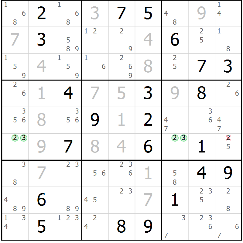Position des candidats pour la solution de la Gr 20 page 23 du magazine de sudoku Sudoku Suprême n° 039