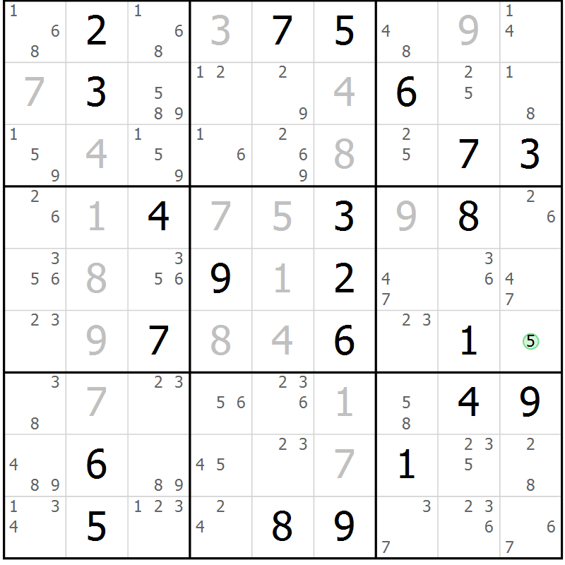 Position des candidats pour la solution de la Gr 20 page 23 du magazine de sudoku Sudoku Suprême n° 039