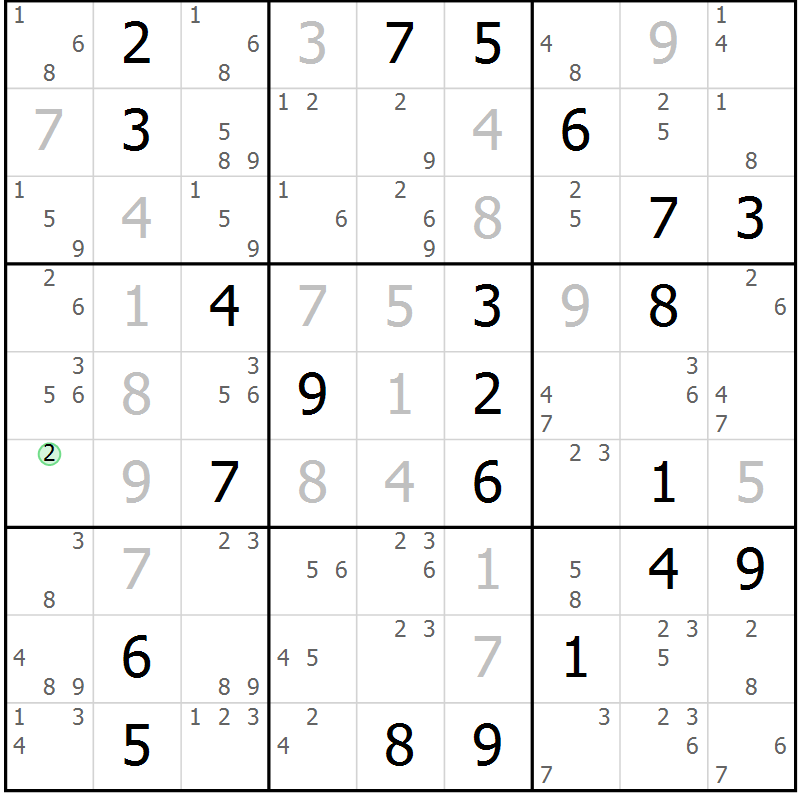 Position des candidats pour la solution de la Gr 20 page 23 du magazine de sudoku Sudoku Suprême n° 039
