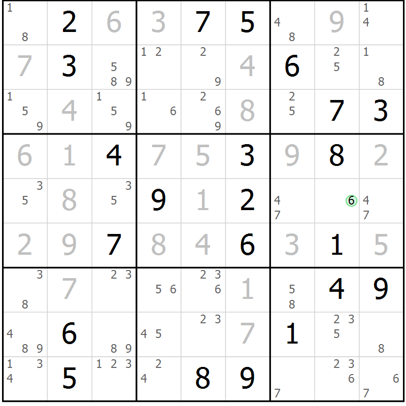 Position des candidats pour la solution de la Gr 20 page 23 du magazine de sudoku Sudoku Suprême n° 039