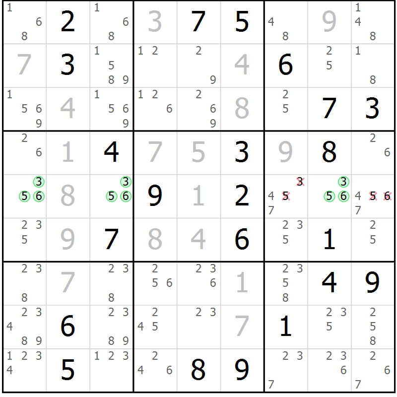 Position des candidats pour la solution de la Gr 20 page 23 du magazine de sudoku Sudoku Suprême n° 039