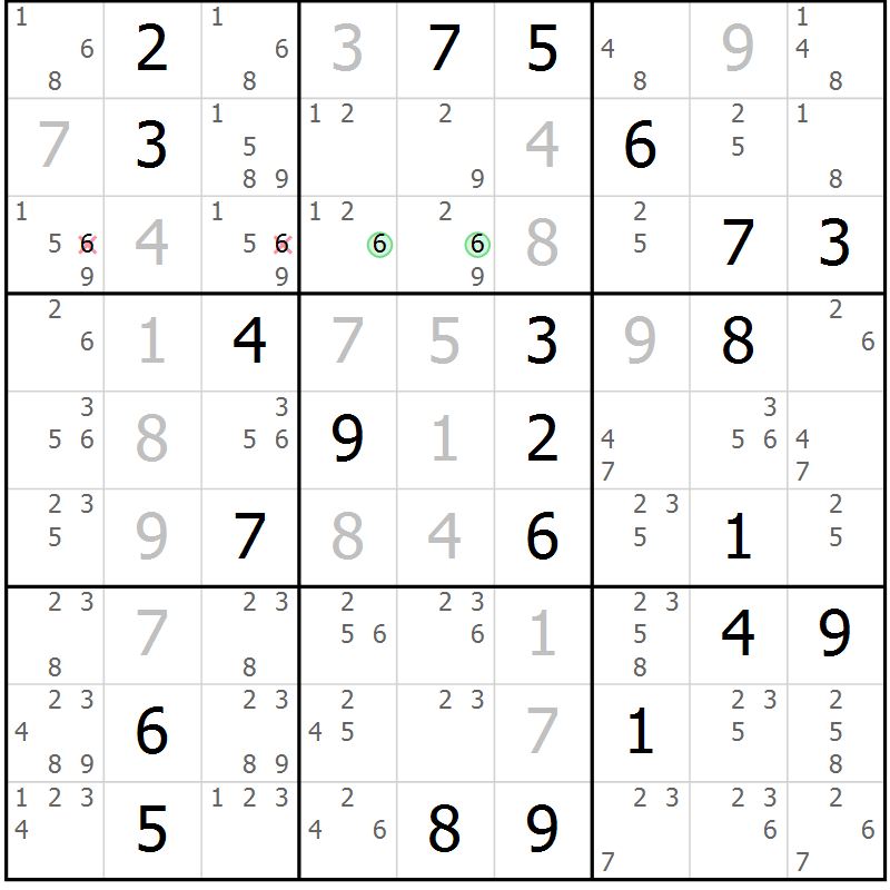 Position des candidats pour la solution de la Gr 20 page 23 du magazine de sudoku Sudoku Suprême n° 039