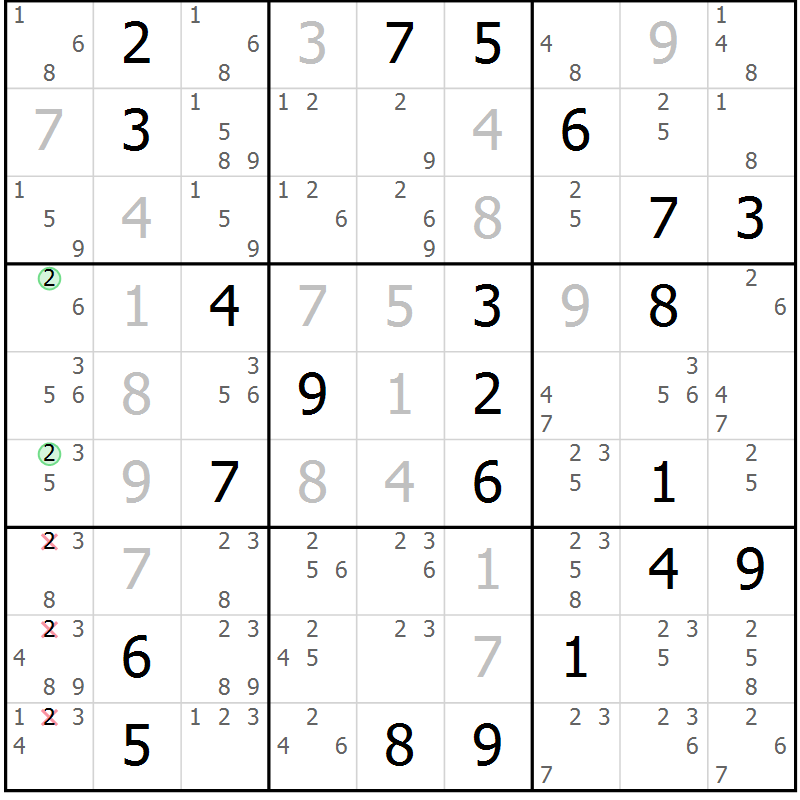 Position des candidats pour la solution de la Gr 20 page 23 du magazine de sudoku Sudoku Suprême n° 039