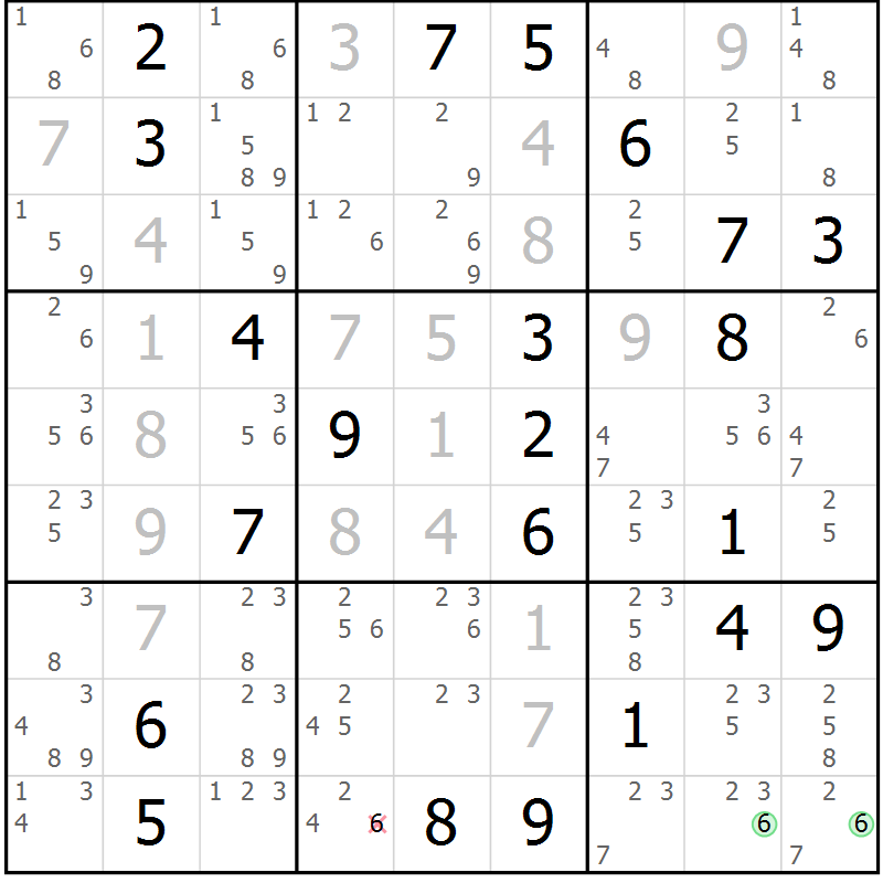 Position des candidats pour la solution de la Gr 20 page 23 du magazine de sudoku Sudoku Suprême n° 039
