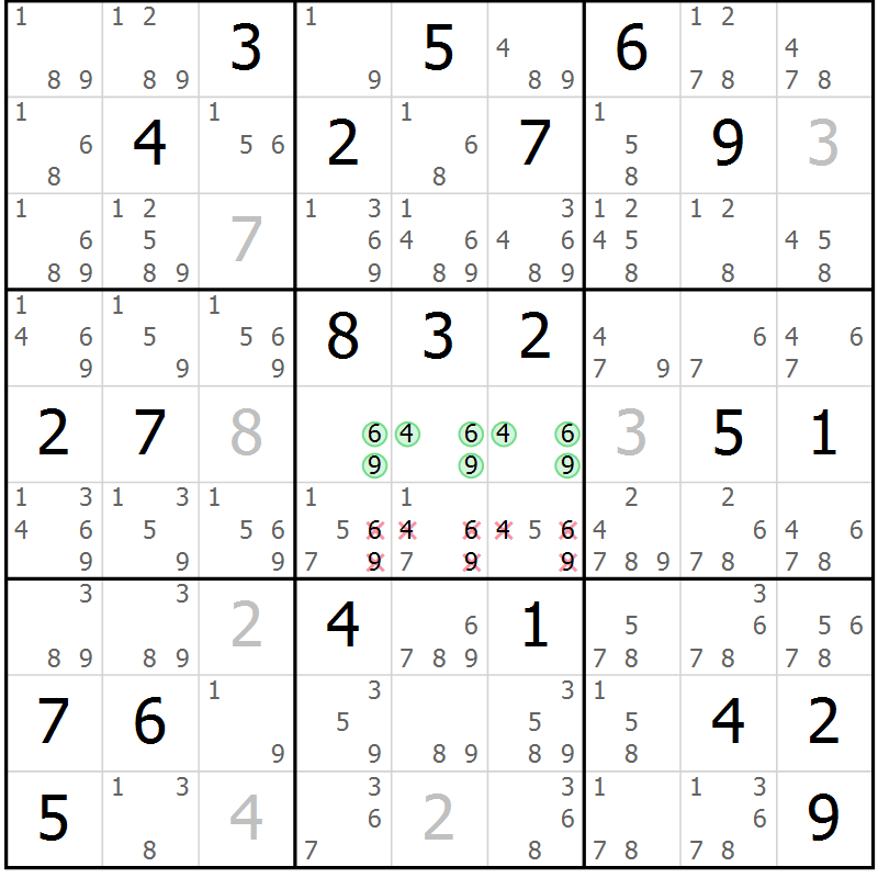 Position des candidats pour la solution de la Gr 21 page 24 du magazine de sudoku Sudoku Suprême n° 039