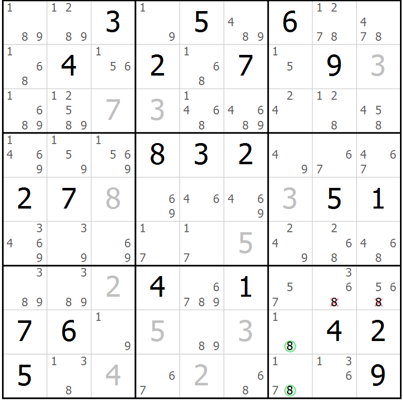 Position des candidats pour la solution de la Gr 21 page 24 du magazine de sudoku Sudoku Suprême n° 039