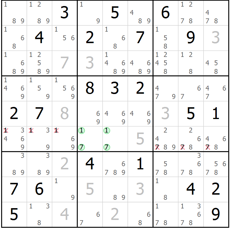 Position des candidats pour la solution de la Gr 21 page 24 du magazine de sudoku Sudoku Suprême n° 039