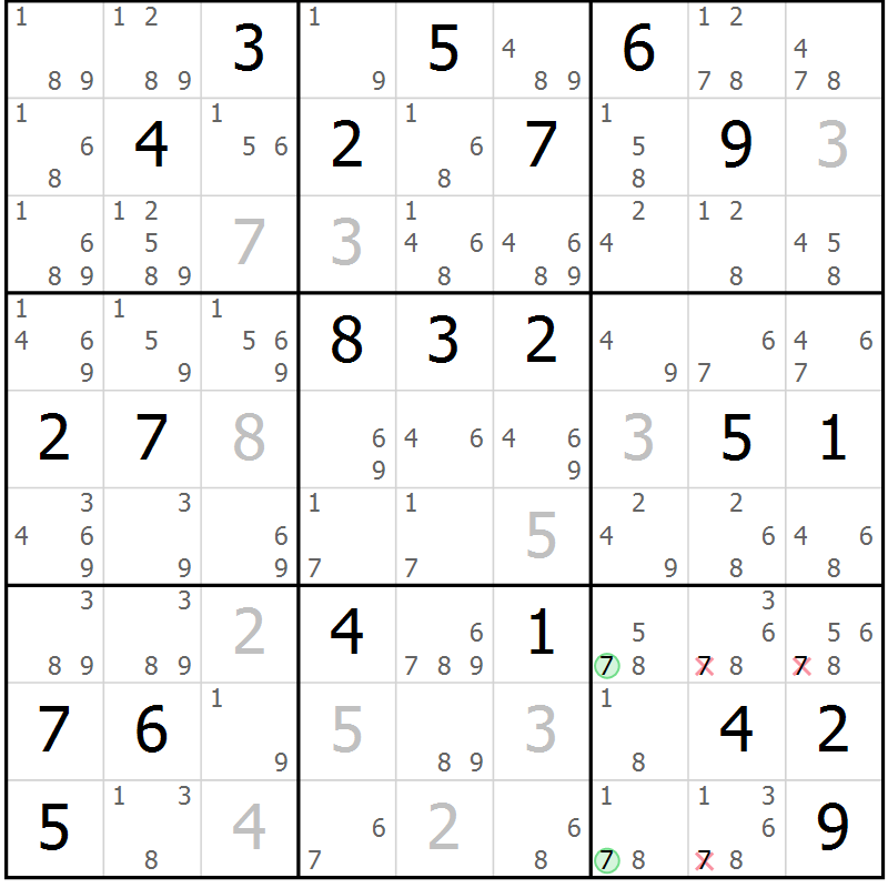 Position des candidats pour la solution de la Gr 21 page 24 du magazine de sudoku Sudoku Suprême n° 039