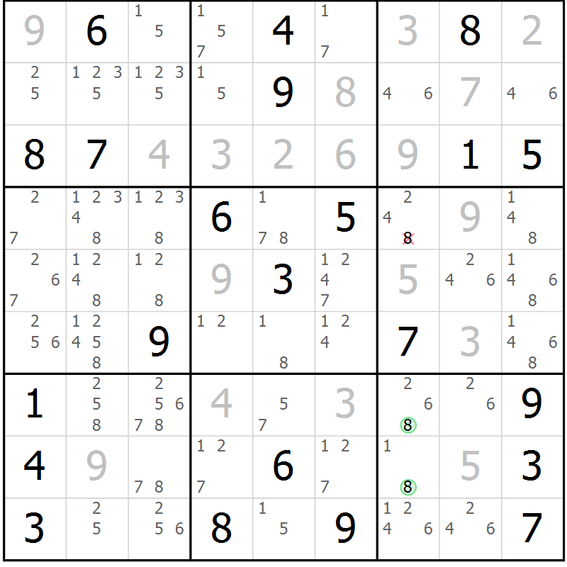 Position des candidats pour la solution de la Gr 22 page 25 du magazine de sudoku Sudoku Suprême n° 039