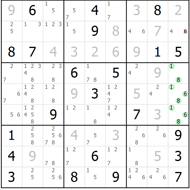 Position des candidats pour la solution de la Gr 22 page 25 du magazine de sudoku Sudoku Suprême n° 039