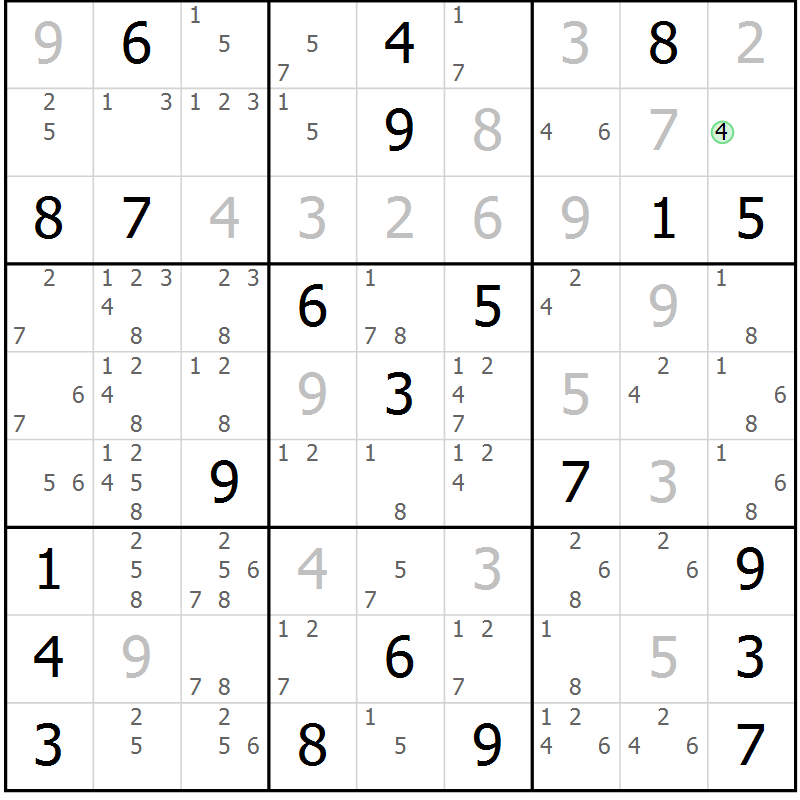 Position des candidats pour la solution de la Gr 22 page 25 du magazine de sudoku Sudoku Suprême n° 039