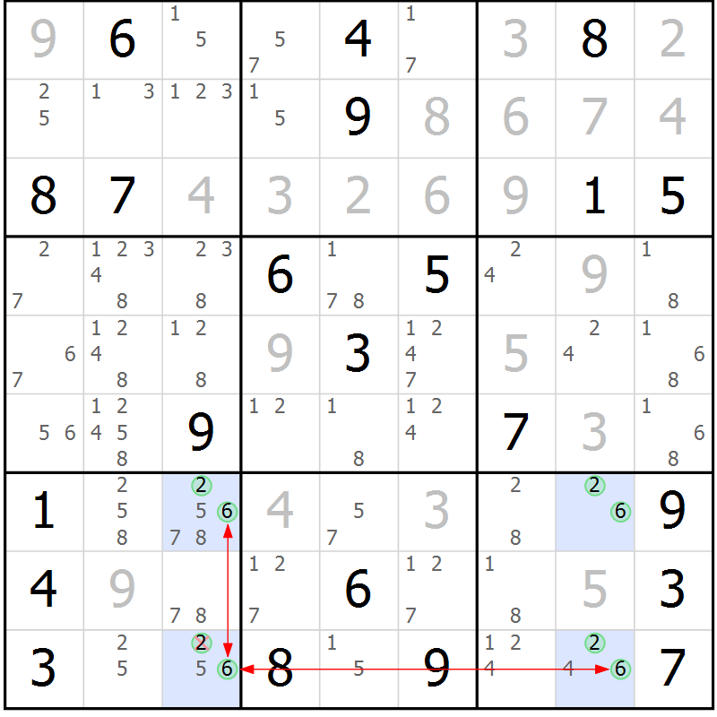 Position des candidats pour la solution de la Gr 22 page 25 du magazine de sudoku Sudoku Suprême n° 039