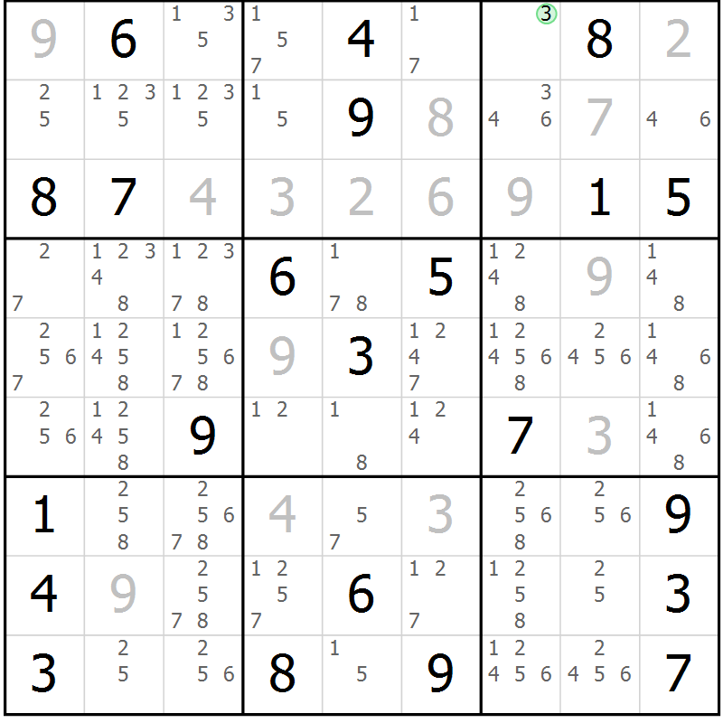 Position des candidats pour la solution de la Gr 22 page 25 du magazine de sudoku Sudoku Suprême n° 039