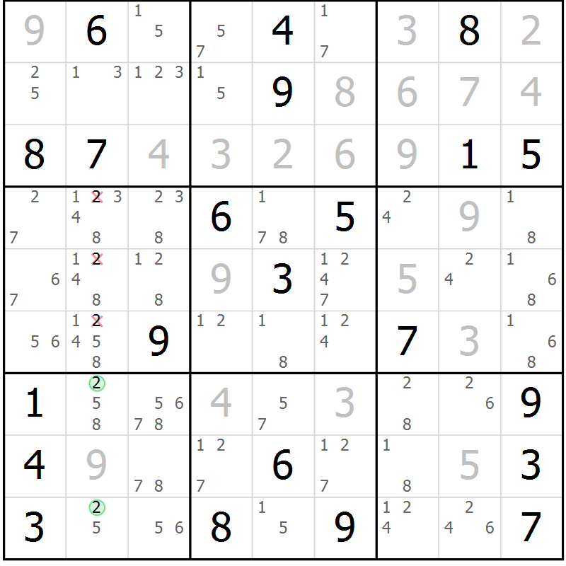 Position des candidats pour la solution de la Gr 22 page 25 du magazine de sudoku Sudoku Suprême n° 039