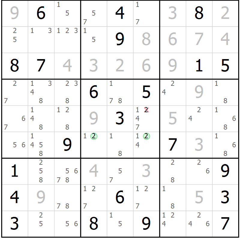 Position des candidats pour la solution de la Gr 22 page 25 du magazine de sudoku Sudoku Suprême n° 039