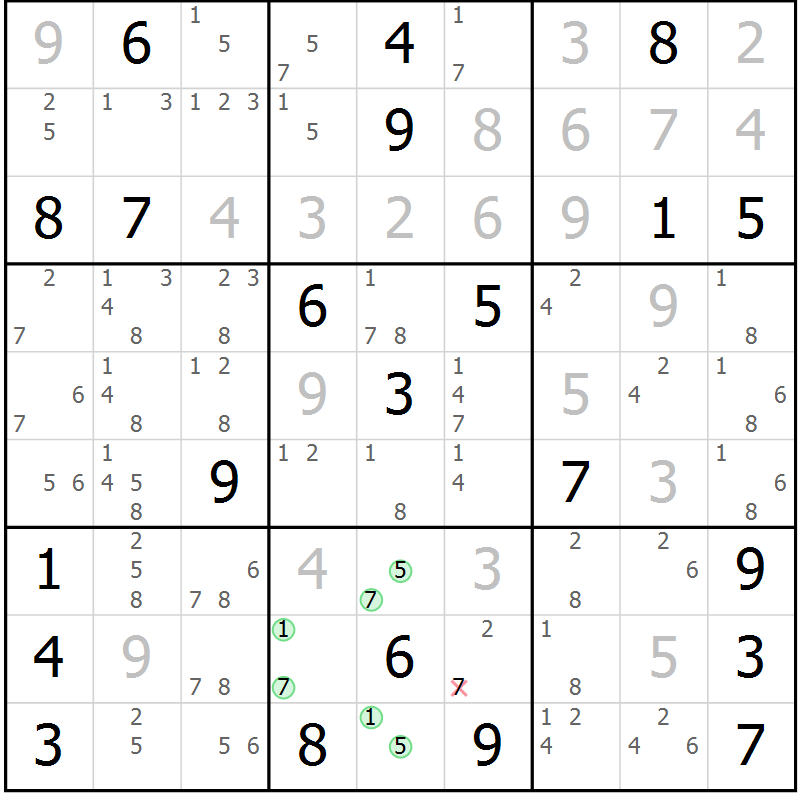 Position des candidats pour la solution de la Gr 22 page 25 du magazine de sudoku Sudoku Suprême n° 039