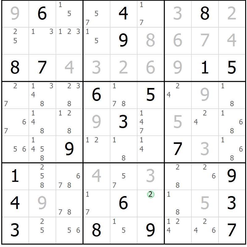 Position des candidats pour la solution de la Gr 22 page 25 du magazine de sudoku Sudoku Suprême n° 039