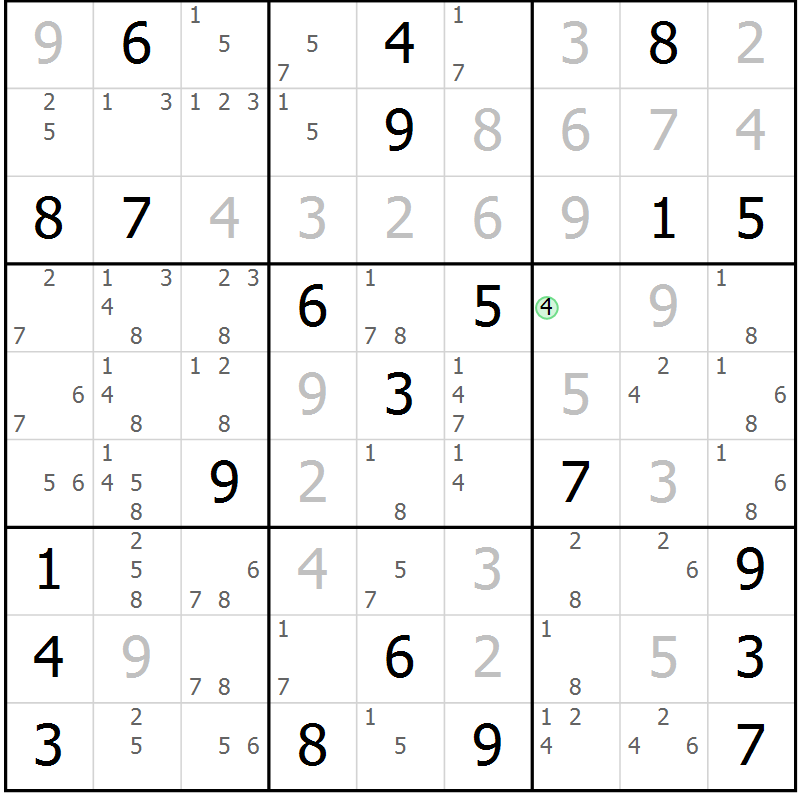 Position des candidats pour la solution de la Gr 22 page 25 du magazine de sudoku Sudoku Suprême n° 039
