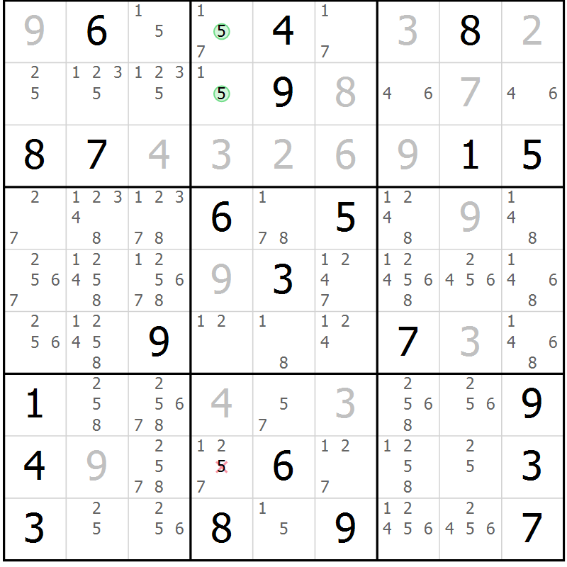 Position des candidats pour la solution de la Gr 22 page 25 du magazine de sudoku Sudoku Suprême n° 039