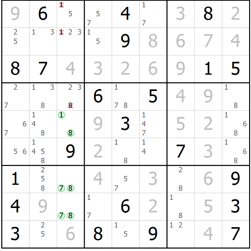 Position des candidats pour la solution de la Gr 22 page 25 du magazine de sudoku Sudoku Suprême n° 039