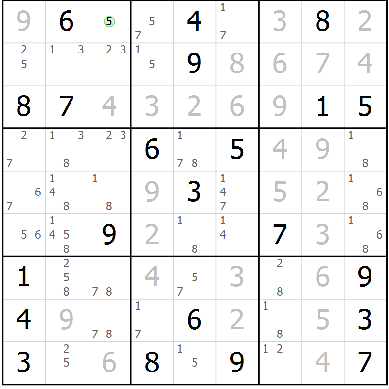 Position des candidats pour la solution de la Gr 22 page 25 du magazine de sudoku Sudoku Suprême n° 039