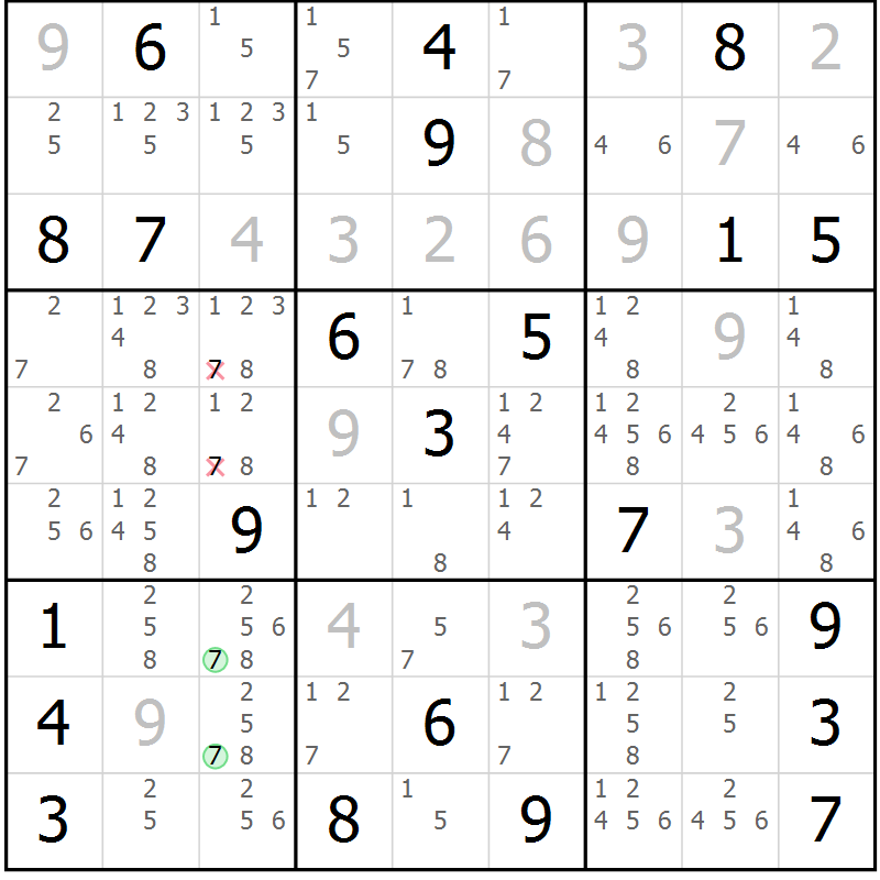 Position des candidats pour la solution de la Gr 22 page 25 du magazine de sudoku Sudoku Suprême n° 039