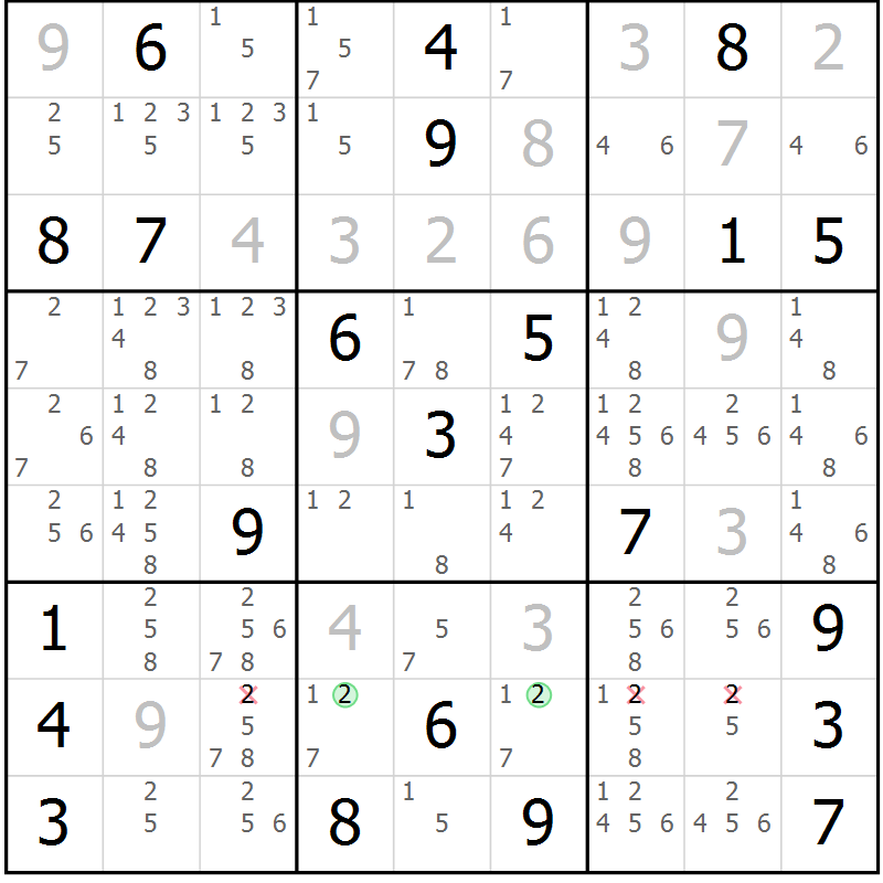 Position des candidats pour la solution de la Gr 22 page 25 du magazine de sudoku Sudoku Suprême n° 039