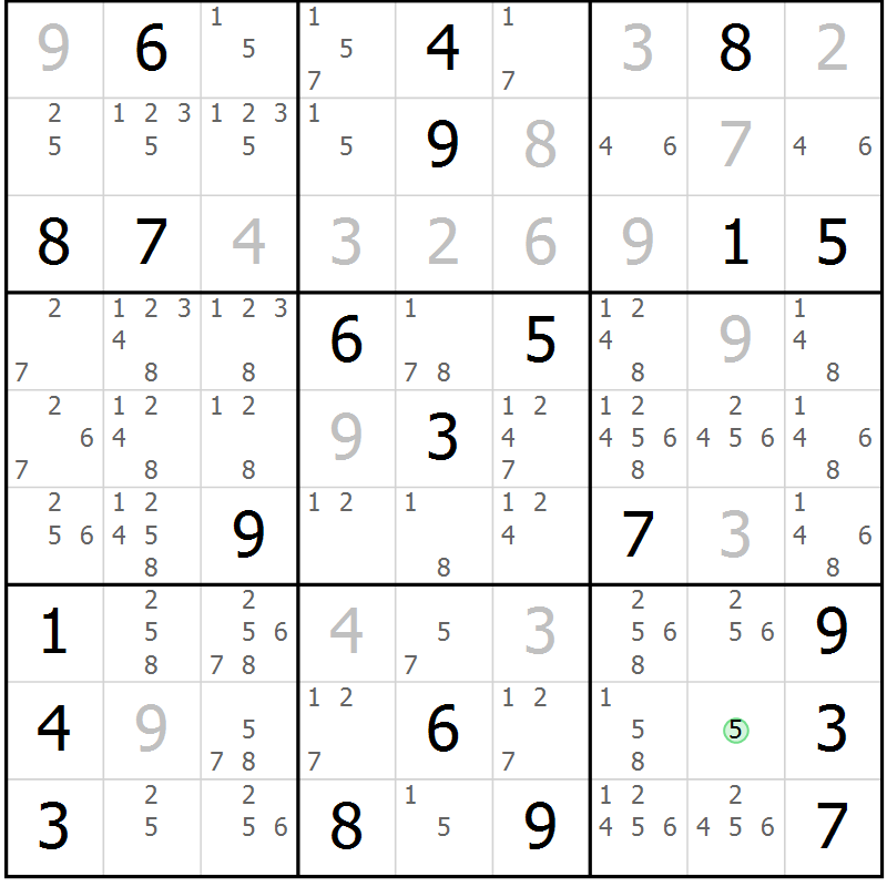 Position des candidats pour la solution de la Gr 22 page 25 du magazine de sudoku Sudoku Suprême n° 039