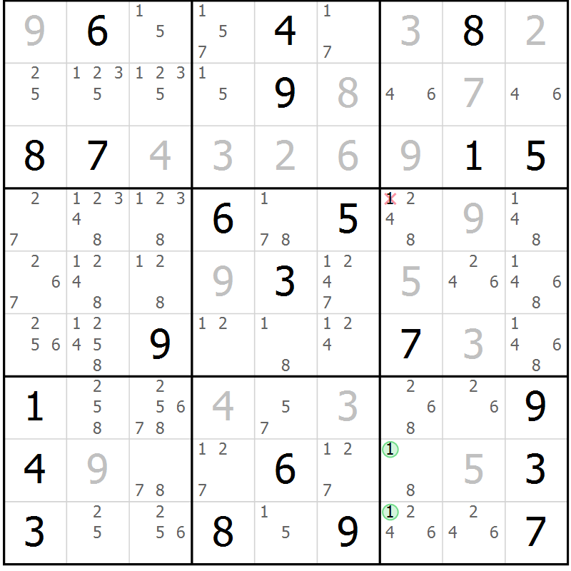 Position des candidats pour la solution de la Gr 22 page 25 du magazine de sudoku Sudoku Suprême n° 039