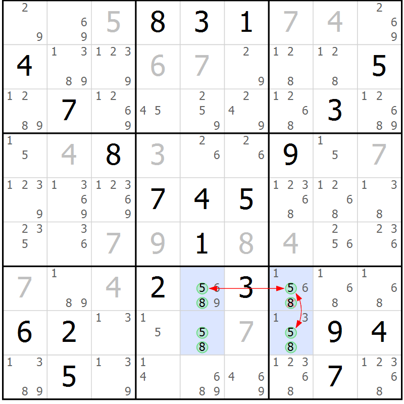 Position des candidats pour la solution de la Gr 23 page 26 du magazine de sudoku Sudoku Suprême n° 039
