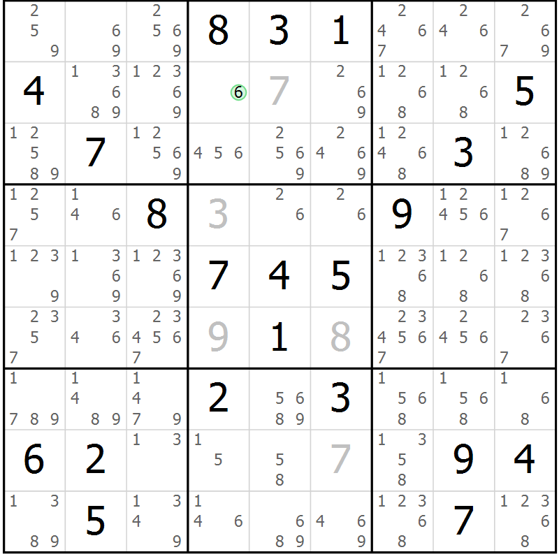 Position des candidats pour la solution de la Gr 23 page 26 du magazine de sudoku Sudoku Suprême n° 039