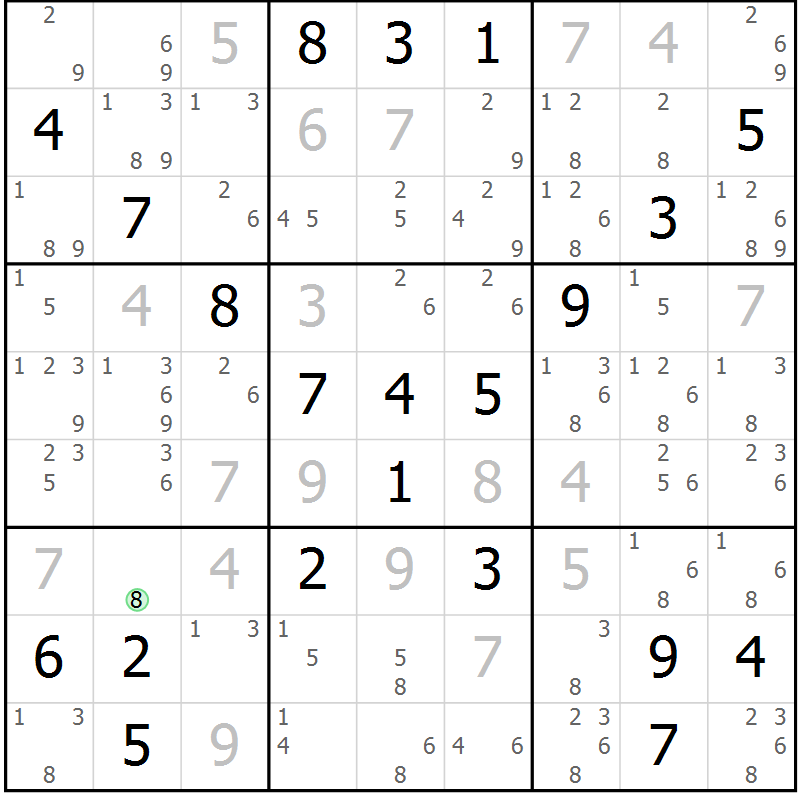Position des candidats pour la solution de la Gr 23 page 26 du magazine de sudoku Sudoku Suprême n° 039