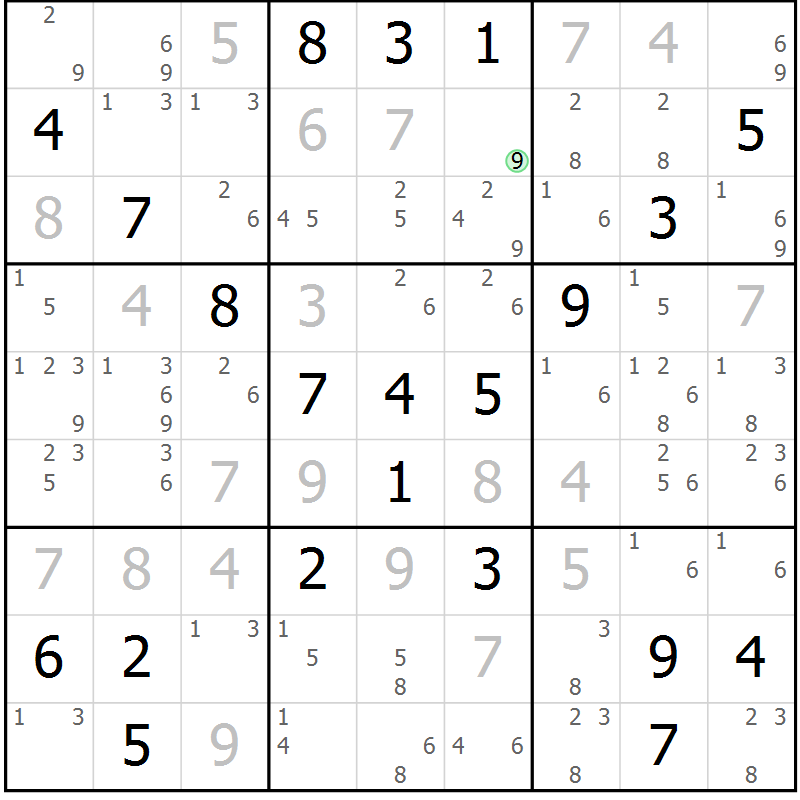 Position des candidats pour la solution de la Gr 23 page 26 du magazine de sudoku Sudoku Suprême n° 039