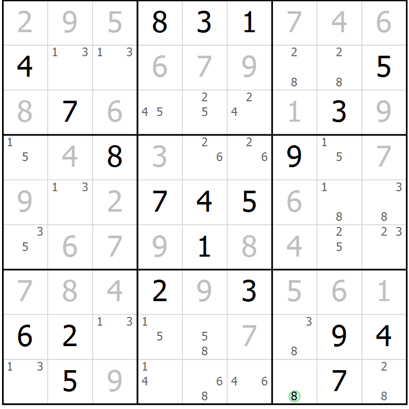 Position des candidats pour la solution de la Gr 23 page 26 du magazine de sudoku Sudoku Suprême n° 039