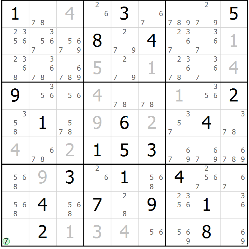 Position des candidats pour la solution de la Gr 24 page 27 du magazine de sudoku Sudoku Suprême n° 039