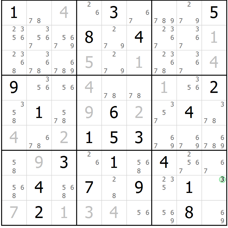 Position des candidats pour la solution de la Gr 24 page 27 du magazine de sudoku Sudoku Suprême n° 039