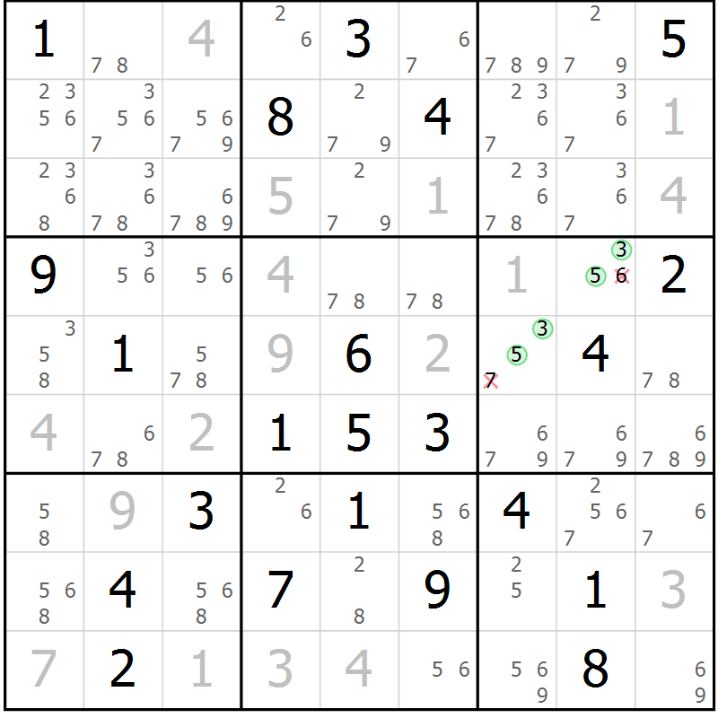 Position des candidats pour la solution de la Gr 24 page 27 du magazine de sudoku Sudoku Suprême n° 039