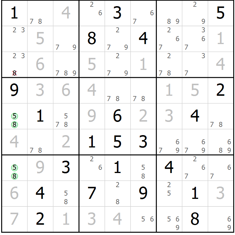 Position des candidats pour la solution de la Gr 24 page 27 du magazine de sudoku Sudoku Suprême n° 039