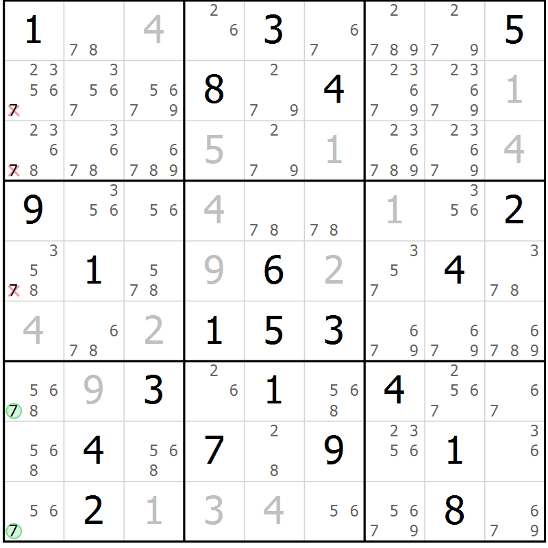 Position des candidats pour la solution de la Gr 24 page 27 du magazine de sudoku Sudoku Suprême n° 039