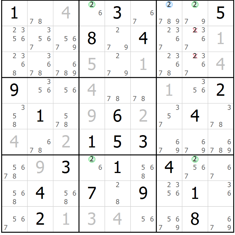 Position des candidats pour la solution de la Gr 24 page 27 du magazine de sudoku Sudoku Suprême n° 039