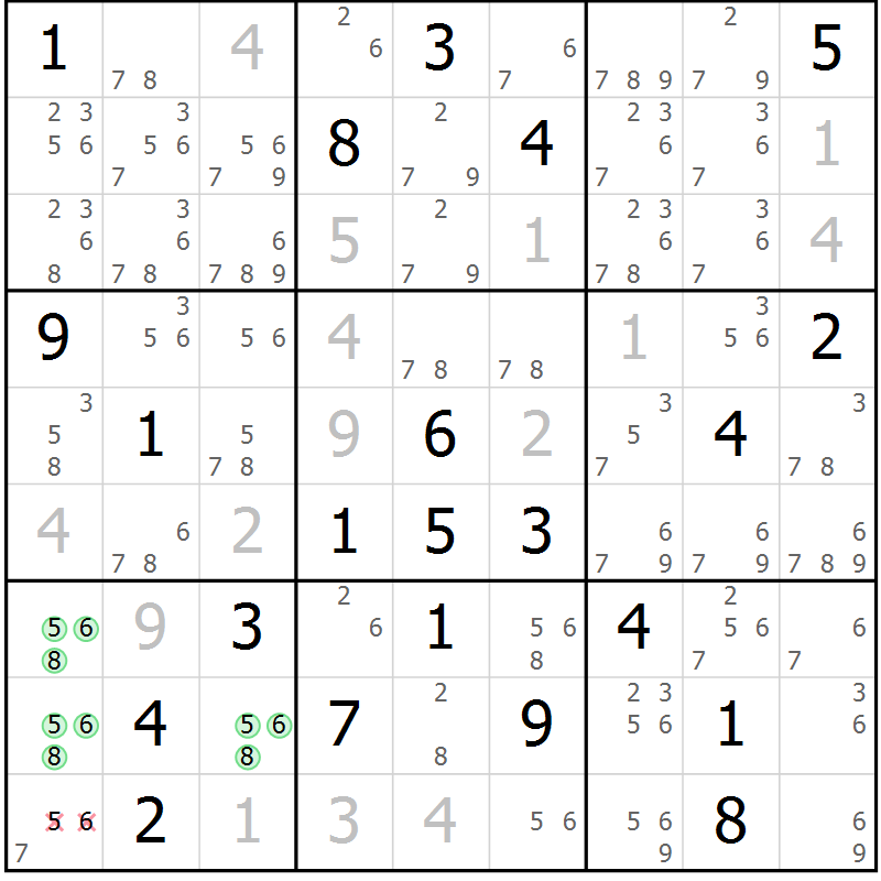 Position des candidats pour la solution de la Gr 24 page 27 du magazine de sudoku Sudoku Suprême n° 039