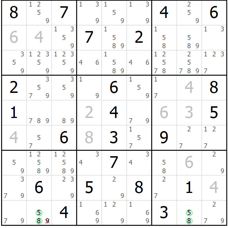 Position des candidats pour la solution de la Gr 25 page 28 du magazine de sudoku Sudoku Suprême n° 039