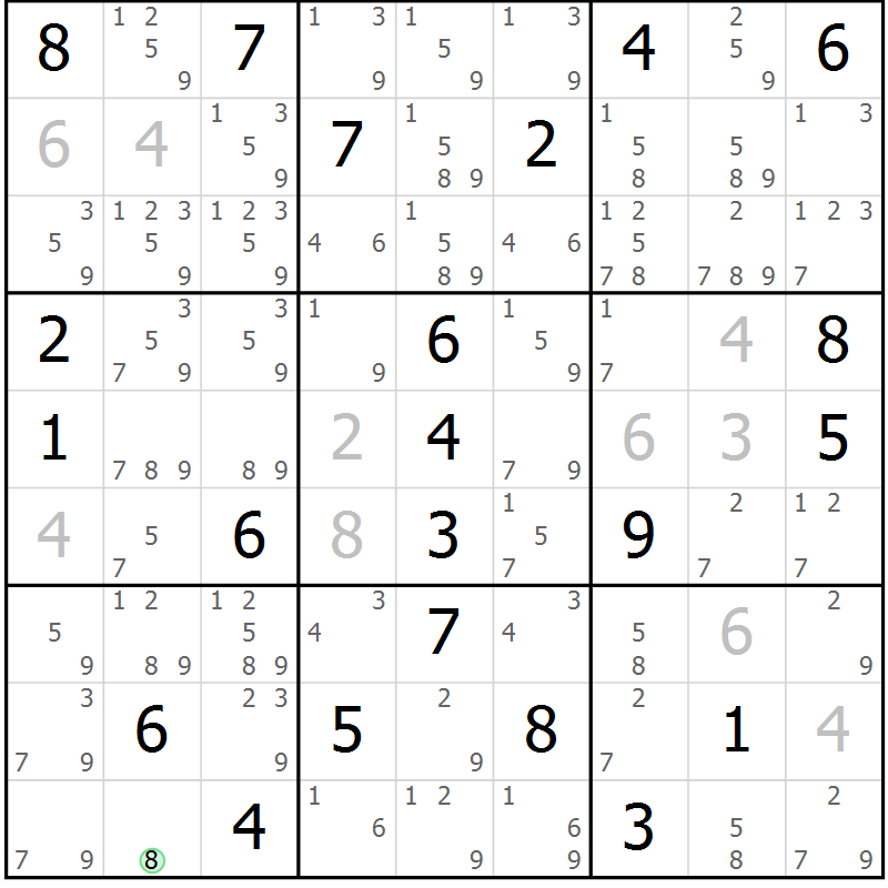 Position des candidats pour la solution de la Gr 25 page 28 du magazine de sudoku Sudoku Suprême n° 039